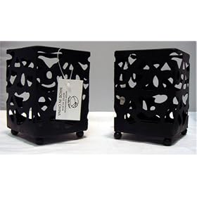 Pair of Black/brown Metal Votive Candle Holders Lantern