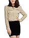Allegra K Lady Stand Collar Button Closure Chiffon Shirt Beige XL