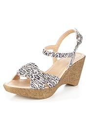 Leather Faux Snakeskin Print Twisted Front Wedge Sandals