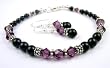 February Amethyst Damali Sterling Silver Crystal Bracelet w/ Earrings in with Black Pearls
