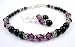 Jewelry : February Amethyst Birthstone Bracelets & Earrings Set: Handmade Sterling Silver Swarovski Crystal Beaded Bracelets and Beaded Earrings with Black Pearls