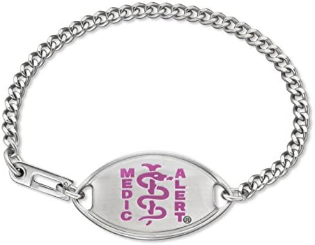 Womens MedicAlert® Stainless Steel Medical ID Bracelet with Pink Emblem - "Prostate Cancer"