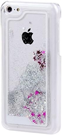For iPhone 5c Case Cover,Lifemean Design Novel Flowing Plastic Transparent Liquid PC Bling Glitter Quicksand 3D Star Hard Back Case Cover Skin with Gifts Pack (Silver)