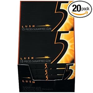Five Lush Sugar Free Gum, 15-Stick Packages (20 Pack) by Five