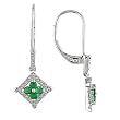 14k White Gold Emerald and Diamond Lever Back Earrings