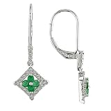 14k White Gold Emerald and Diamond Leverback Earrings