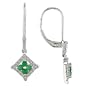 14k White Gold Emerald and Diamond Lever Back Earrings