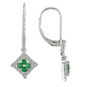 Buy 14k White Gold Emerald and Diamond Lever Back Earrings by Amazon.com Collection