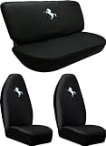 Front High Back Seat Covers and Bench Black Seat Cover Set - Mustang Horse Pony Custom Embroidered Logo