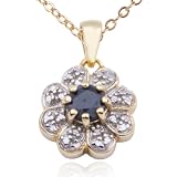 18k Yellow Gold Plated Sterling Silver Genuine Sapphire and Diamond Accent Necklace, 18