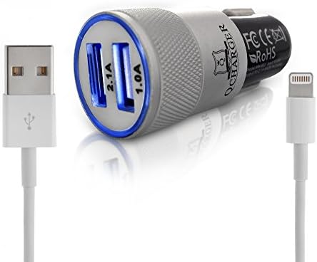 Qcharger Universal Dual USB Car Charger with USB Cable for Iphone 6,6s Included, Lightning Fast Chargeability, Portable Auto Adapter, Compatible with Iphone, Samsung, Motorola, and Other Smartphones