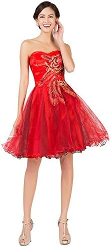 Angelladress Metallic Peacock Embroidered Holiday Party Homecoming Prom Dress US8 Red