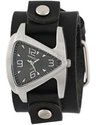 Nemesis Womens GB024K Signature Stainless Steel Triangle Shaped Leather Cuff Watch