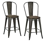 DHP Luxor Metal Counter Stool with Wood Seat (Set of 2), 24", Antique Copper