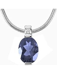 14K White Gold Oval Cut Tanzanite and Diamond Pendant -- LIFETIME WARRANTY