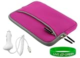 Magenta Dual-Pocket Neoprene Sleeve Case and 12V Car Charger for Barnes & Noble nook E-Reader Reading Device (nook NOT Included)