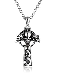 Stainless Steel Oxidized Skull Cross Pendant Necklace, 18"