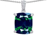 7.06 cttw 14K White Gold Plated 925 Sterling Silver Cushion Cut Simulated Emerald and White Quartz Pendant