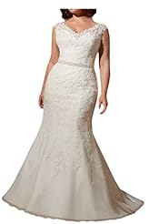 Plus Size V-neck Organza Lace Wedding Party Dress 