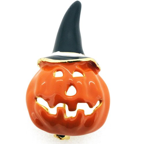 Enamel Pumpkin With Black Hat Halloween Pin Brooch
