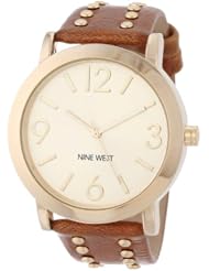 Nine West Womens NW/1492CHBN Gold-Tone Stud Accented Brown Strap Watch