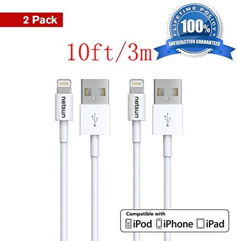 iPhone cable,NetSun(TM) 2 Pack 10Ft Lightning to USB Sync and Charging Cable for Apple iPhone 6s / 6s Plus / 6 / 6 Plus / 5s / 5c / 5, iPod 7, iPad Mini / Mini 2/ Mini 3, iPad 4 / iPad Air / Air 2