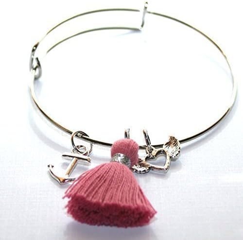 Silver Anchor Angel Wings Charm Bangle Bracelet