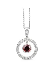 Twin Circle Pave Diamond Pendant In 18K White Gold With A 0.60 ct. Genuine Garnet Center Stone.