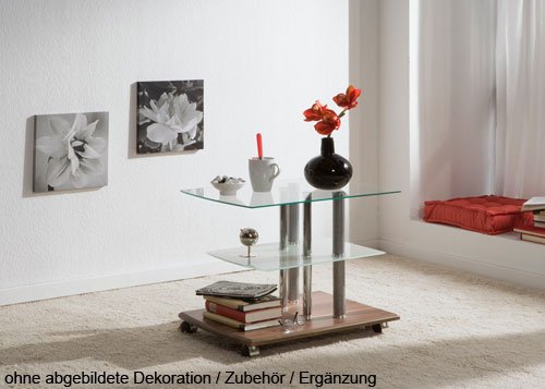 Beistellwagen in Nussbaum-Nachbildung mit Glasablagen, B/H/T ca. 57/48/42 cm