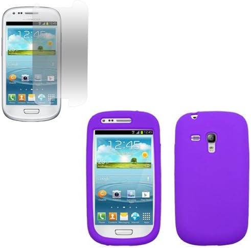 iFase Brand Samsung Galaxy S3 Mini i8190 Combo Solid Purple Silicon Skin Case Faceplate Cover + LCD Screen Protector for Samsung Galaxy S3 Mini i8190