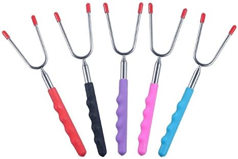 Marshmallow Roasting Sticks, Set of 5 Roasting Sticks BBQ Hot Dog Fork Rotating Telescoping Adjustable Patio Fire Pit Camping Cookware Premium Campfire Cooking Kids Adult Party Accessories