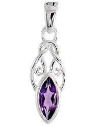 Sterling Silver Celtic Knot Pendant w/ Natural Amethyst, 1 1/16 inch (27 mm) tall
