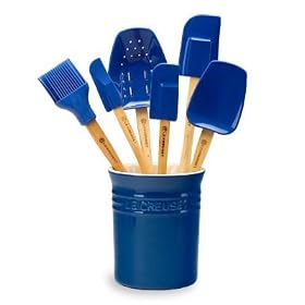 Le Creuset 7-Piece Utensil Set with Enameled Stoneware Crock Caribbean by Le Creuset