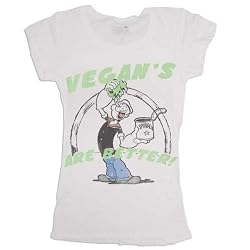 Popeye the Sailor Man Vegan's are Better Juniors Silver T-Shirt Tee