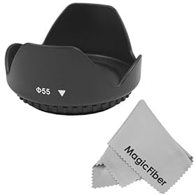 55MM Tulip Flower Lens Hood (for Camera Lens with 55MM Filter Thread) + Premium MagicFiber Microfiber Cleaning Cloth