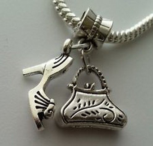 Beads Hut - Purse Handbag Bag High Heel Shoe Dangle Charm Beads Fit European Style Bracelet