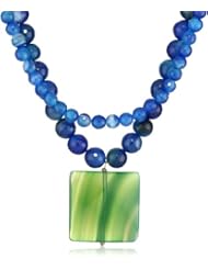 David Aubrey "LAUREN" 2 Row Blue Lace Agate Bead with Green Agate Drop Necklace