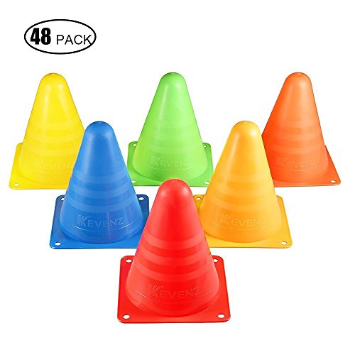 Kevenz Thicker Soft Plastic Traffic Cones(12 or 24 or 48-Pack,Red,Blue,Green,Orange,Yellow)