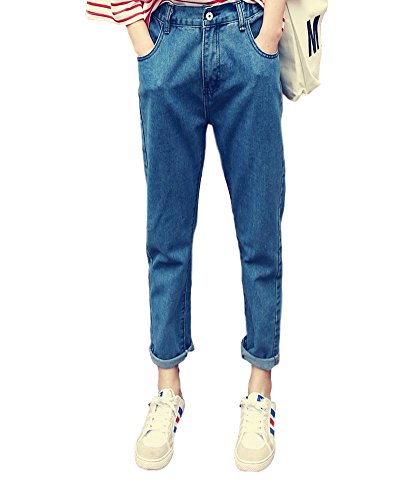 FREE'S KTR デニム ハーレムパンツ ジーパン レディース ロングパンツ ハイウエスト ブルー カジュアル 通学 おでかけ 春 レトロ ズボン 綿デニム 大きいサイズ S M L XL am073