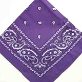 PURPLE cotton bandana scarf SQUARE BLACK WHITE PAISLEY