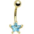 Gold Plated Aqua Cubic Zirconia Star Belly Ring