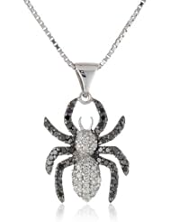 Silver Black and White Diamond Spider Pendant Necklace (0.50 cttw, I-J Color, I2-I3 Clarity)