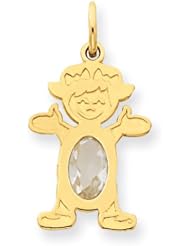 14k Yellow Gold Girl 6x4 Oval Genuine White Topaz-Apr. Metal Wt- 0.6g