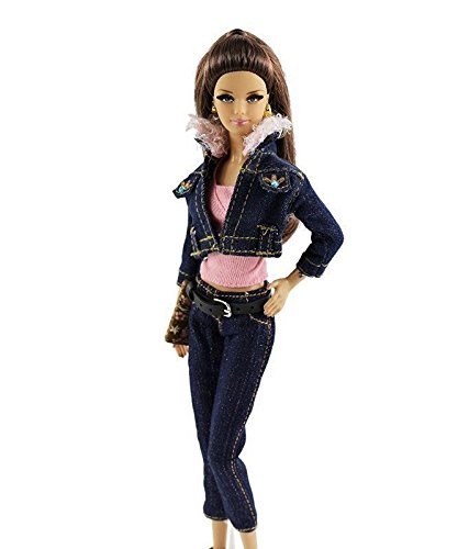 ZITA ELEMENT 5in1 Set Denim Wear Fashion Outfit Clothes Coat+jeans+vest+bag+shoes for Barbie Doll