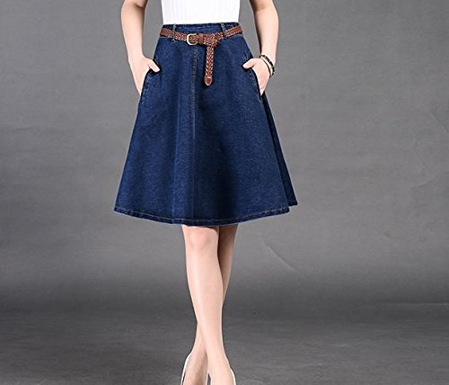 (ALLURE) Aライン デニム フレア スカート ミニ ミモレ丈 ブルー AF0510