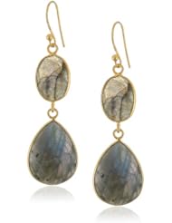 Faceted Oval and Pear Shape Bezel Bead with Gold over Silver Ear Wire Drop Earrings