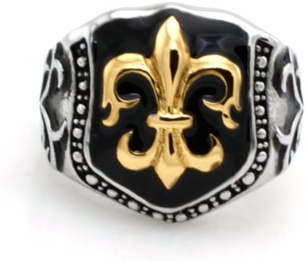 Stainless Steel Tri-Tone Fleur de Lis Biker Ring