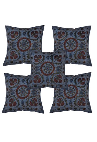Imagen principal de Algodón indio del bordado pesado trabajo Cojín tamaño del conjunto de 16 x 16 pulgadas Juego de 5 piezas