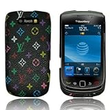 Black Designer Leather Hard Back Case Cover for Blackberry Torch 9800