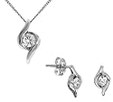 9ct White Gold Ladies Diamond Solitaire Wrapped Pendant with 18" Chain & Wrapped Earrings